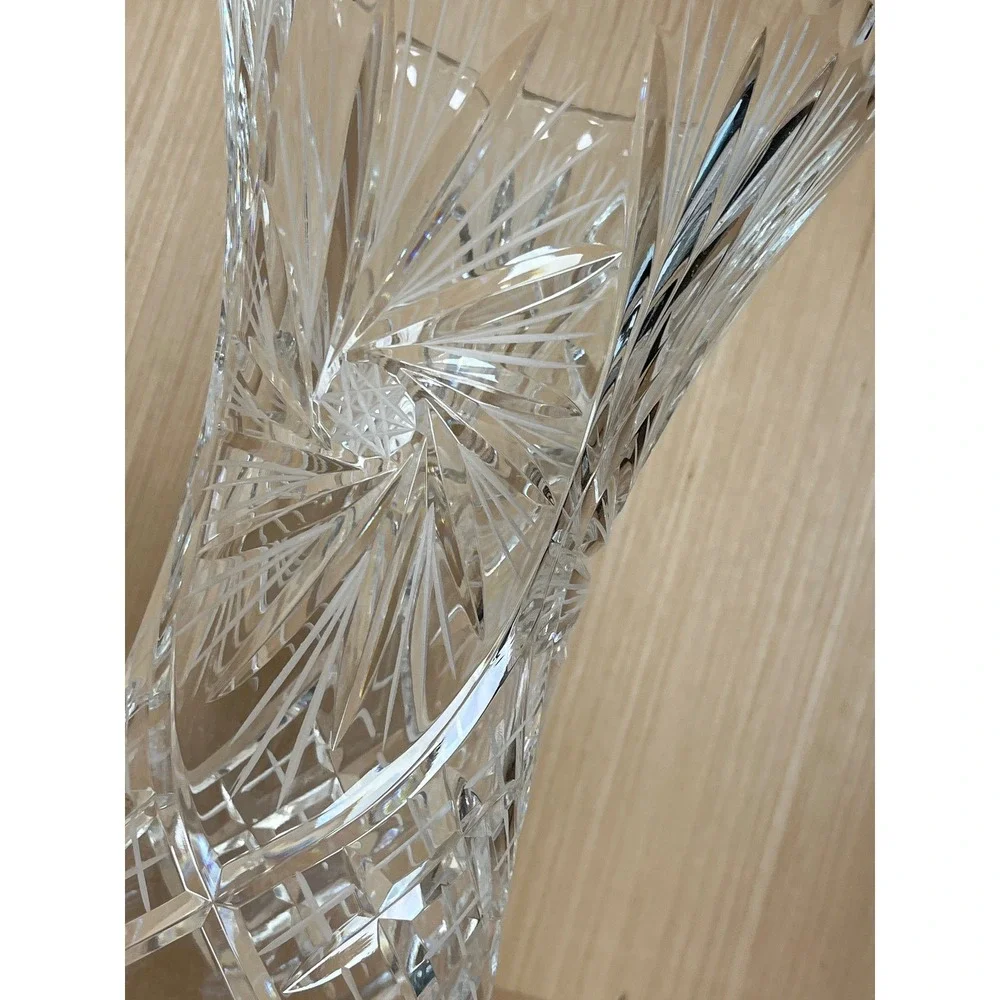 Vintage Bohemian Crystalex Cut Glass Vase Pinwheel Starburst Clear Crystal 12in